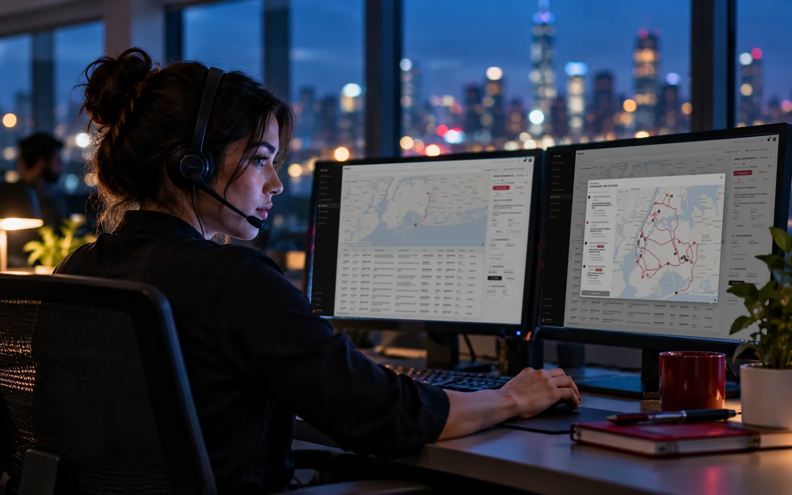 A dispatcher working the Pulse dispatch screens at night