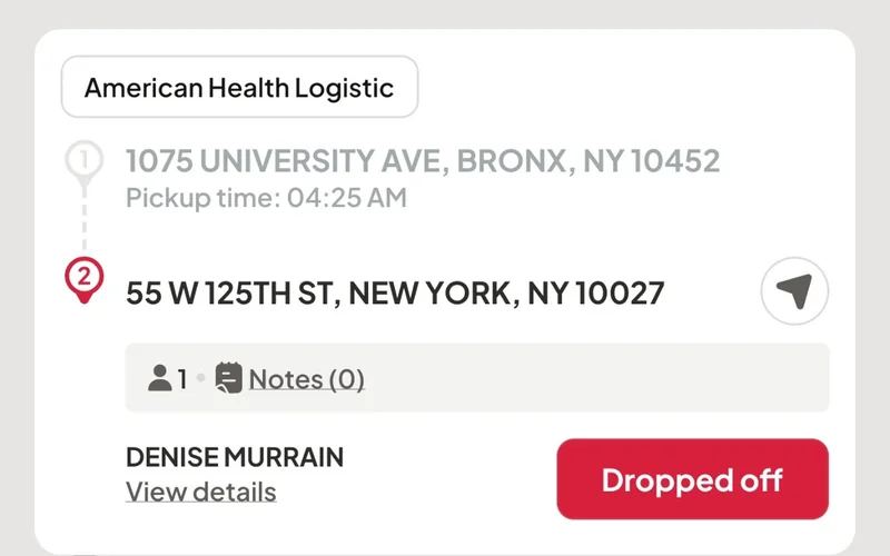 Dropped off in the driver app