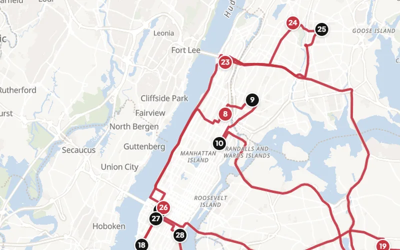 A route built in Pulse, shown on the map with numbered stops