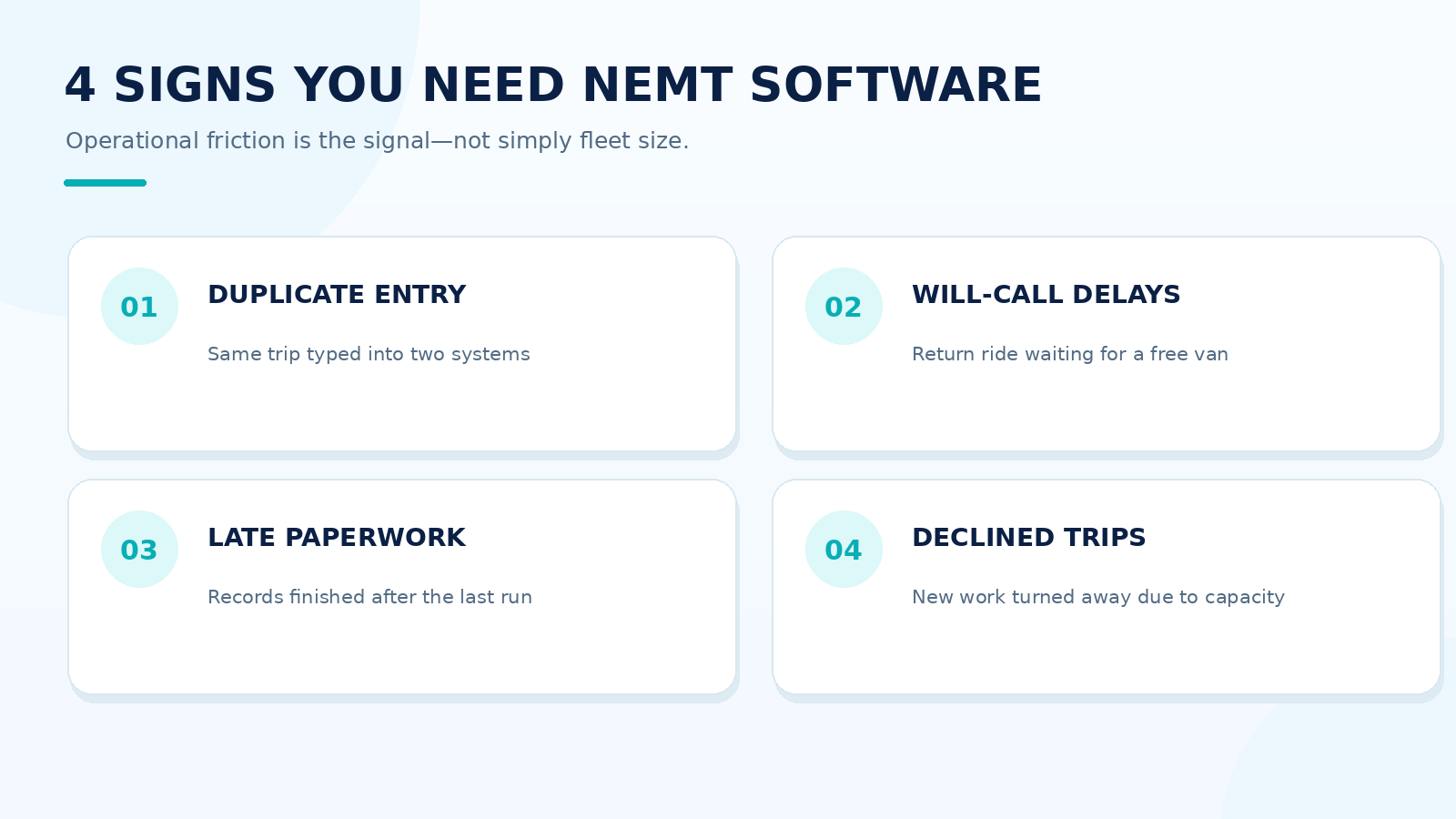Four signs a NEMT operator has outgrown manual dispatch